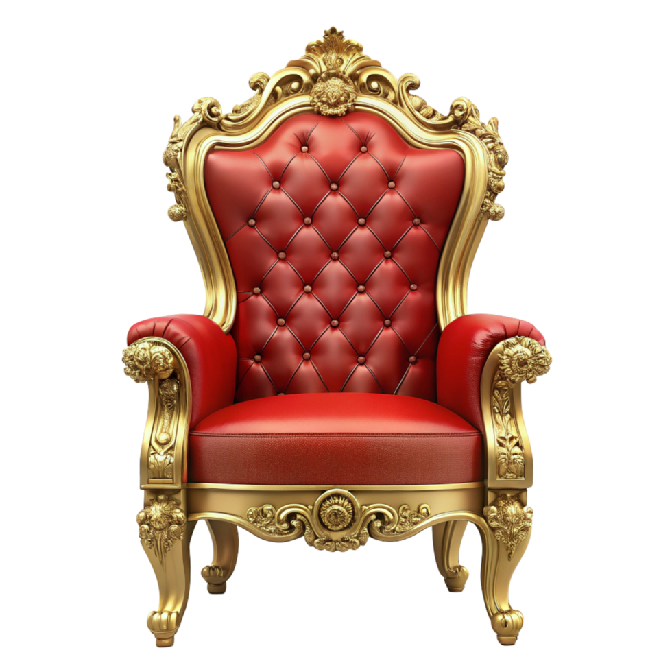 red and golden royal chair is isolated on transparent background png