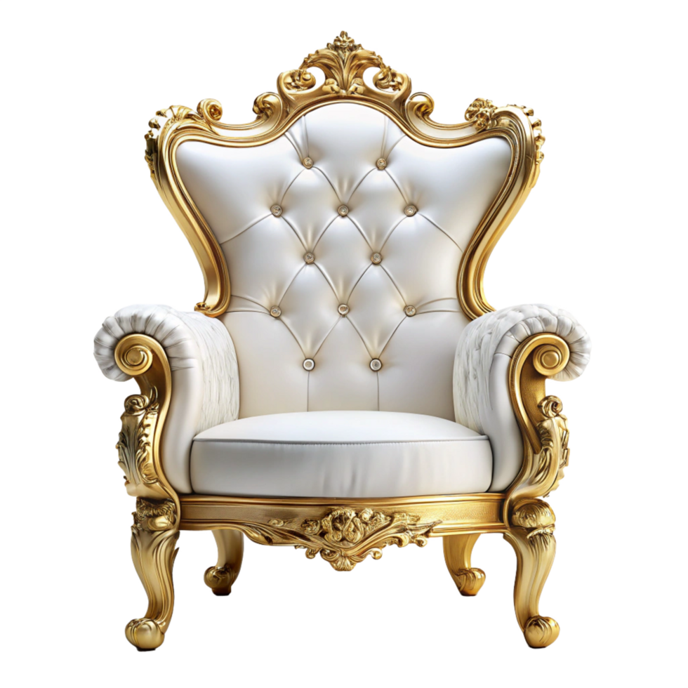 white and golden royal chair is isolated on transparent background png