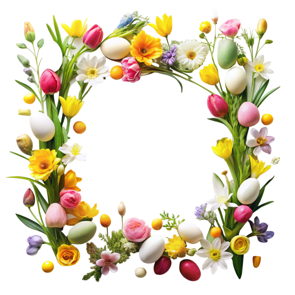 spring ester flower corner frame is isolated on transparent background png
