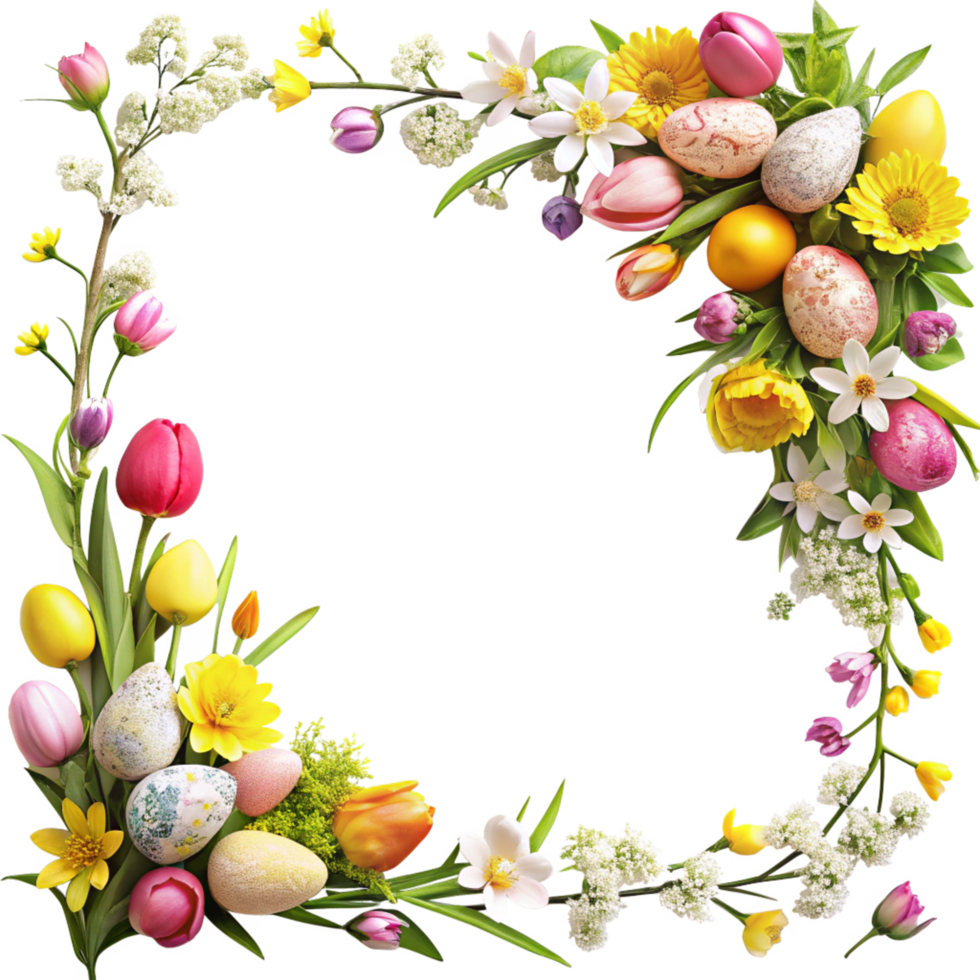 ester corner flower frame is isolated on transparent background png