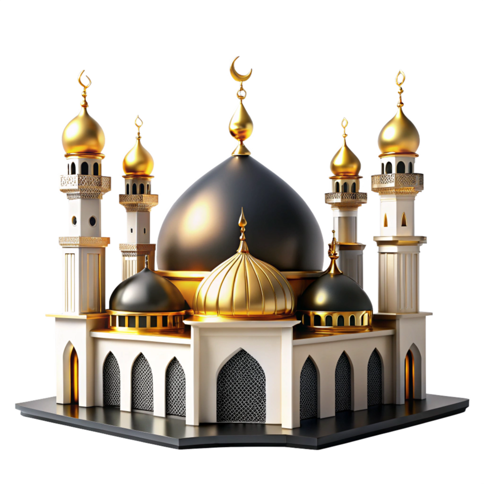 3d beautiful Ramadan golden and black mosque is isolated on transparent background png