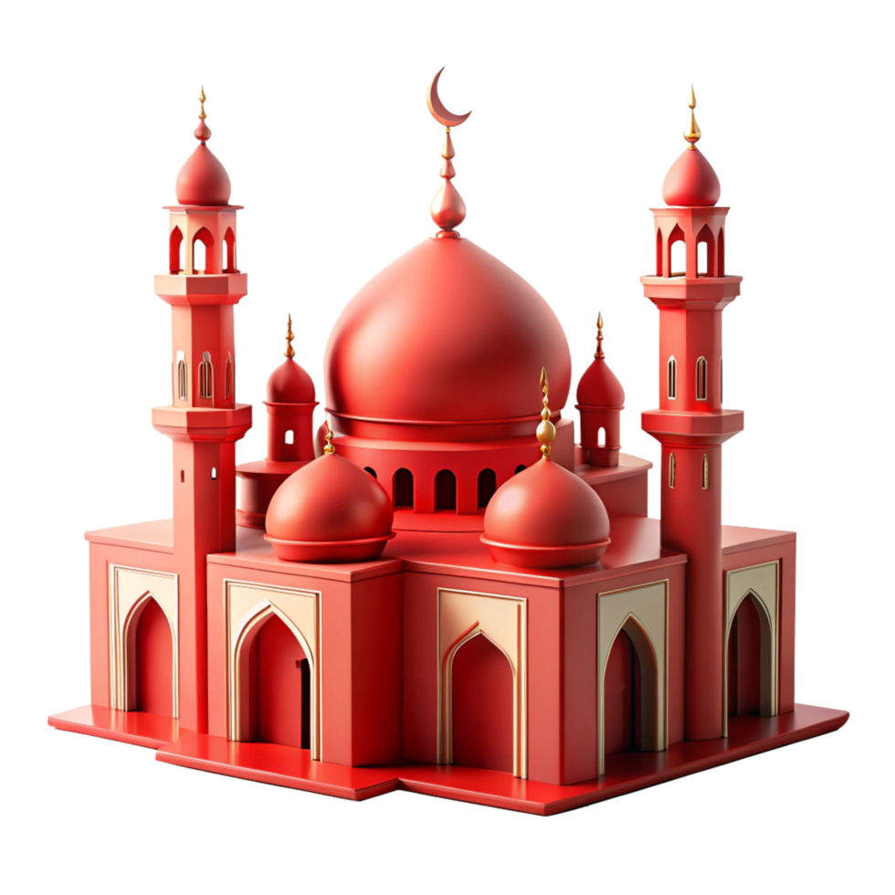 3d beautiful ramadan red mosque is isolated on transparent background png