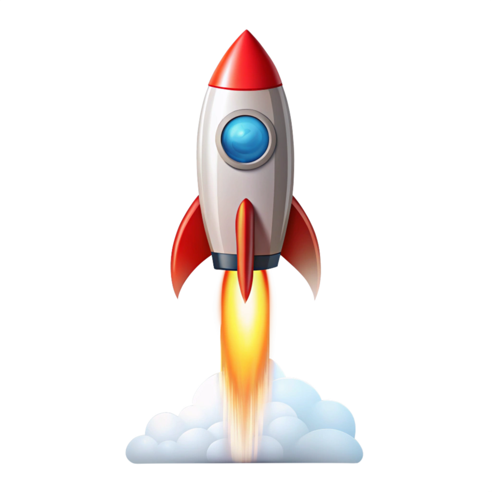 small red rocket flying in the air is isolated on transparent background png