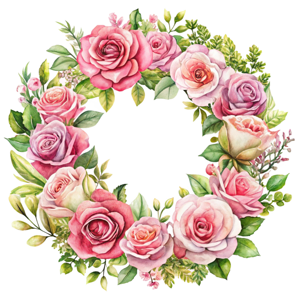 watercolour pink beautiful rose corner frame bouquet is isolated on transparent background png