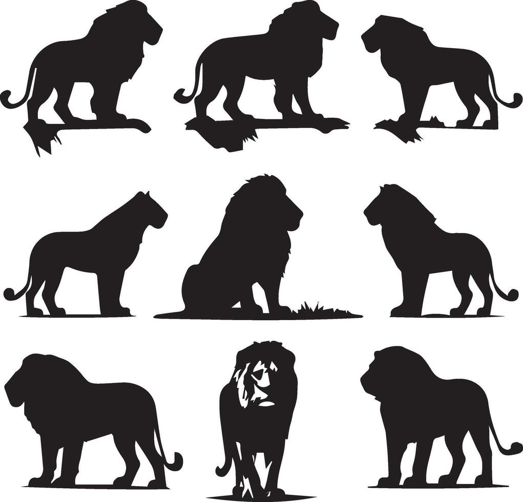 Silhouette lion collection vector