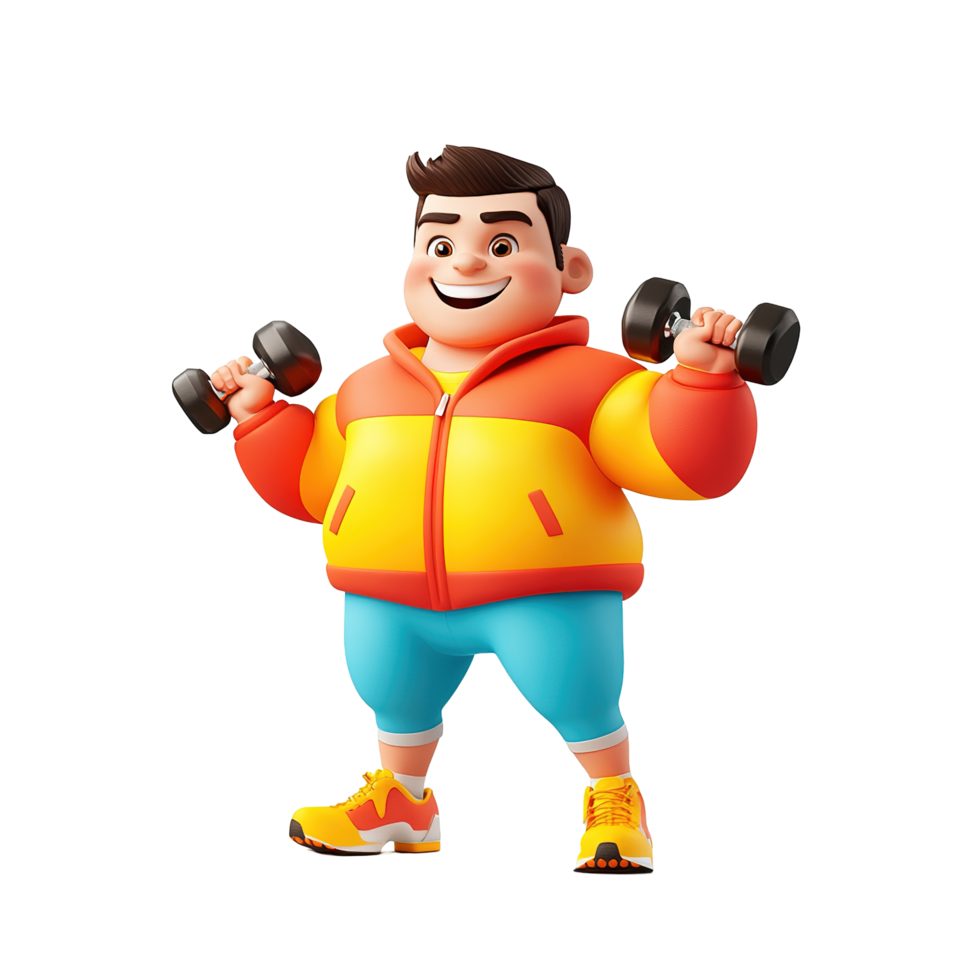 Happy Boy Lifting Weights Cartoon Character Illustration Isolated on Transparent Background png