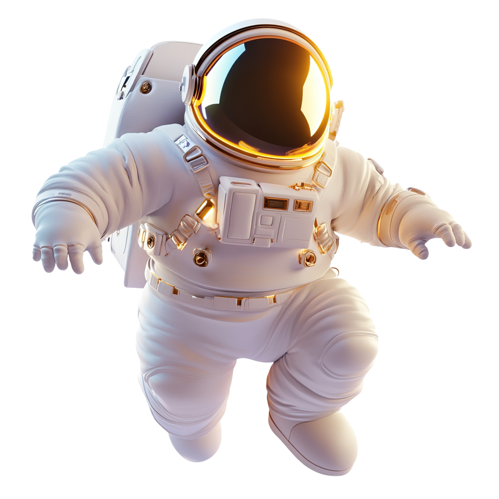 Astronaut in Space Suit Floating in Darkness Isolated on Transparent Background png