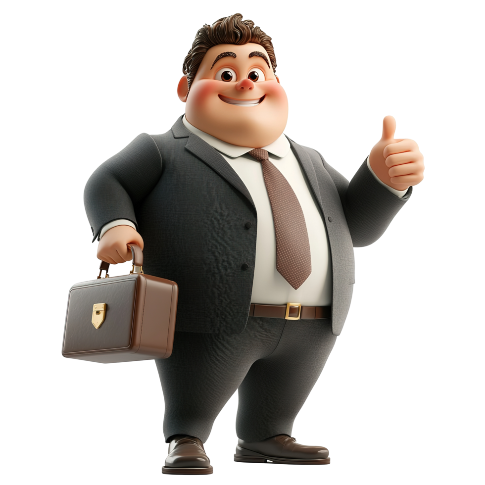 Happy Cartoon Businessman Giving Thumbs Up Isolated on Transparent Background png