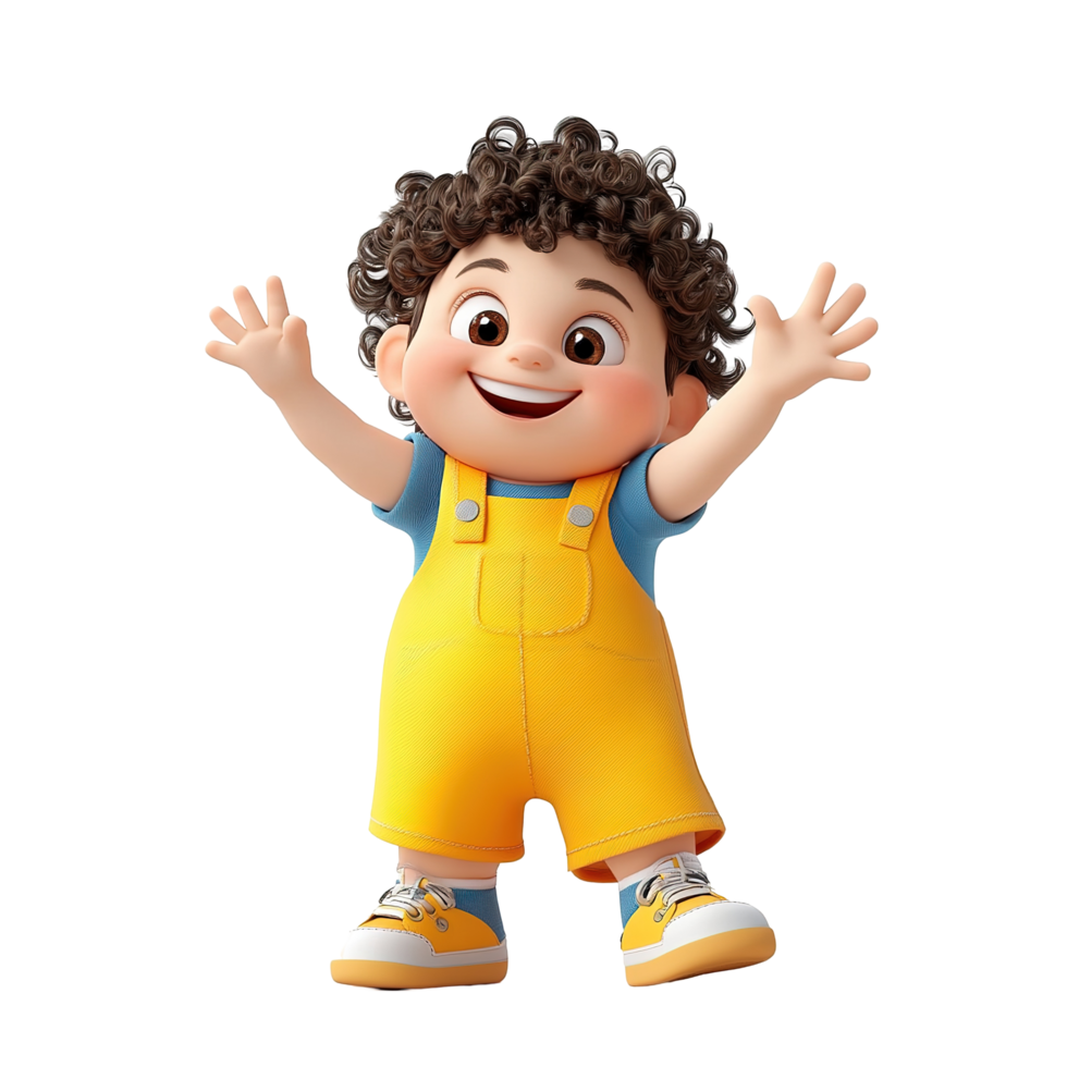 Cheerful Cartoon Boy Wearing Yellow Overalls Isolated on Transparent Background png