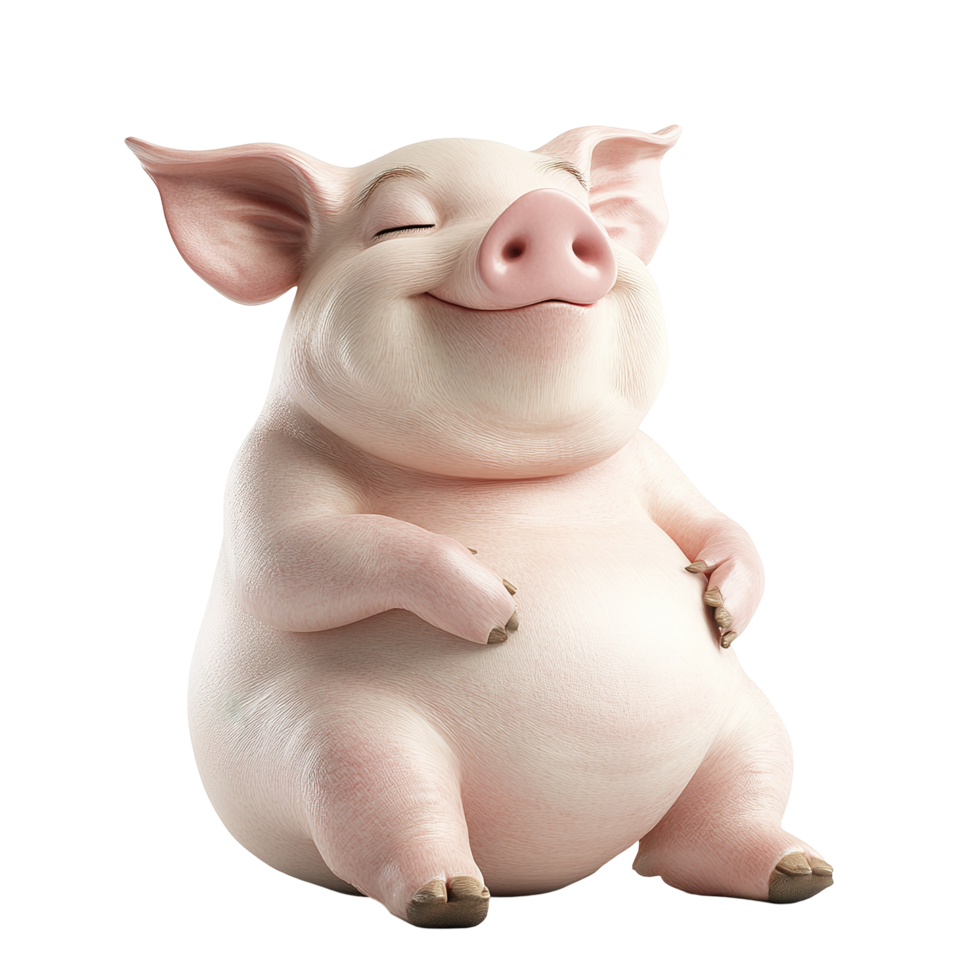 A Happy Smiling Pig Sitting Contentedly Isolated on Transparent Background png