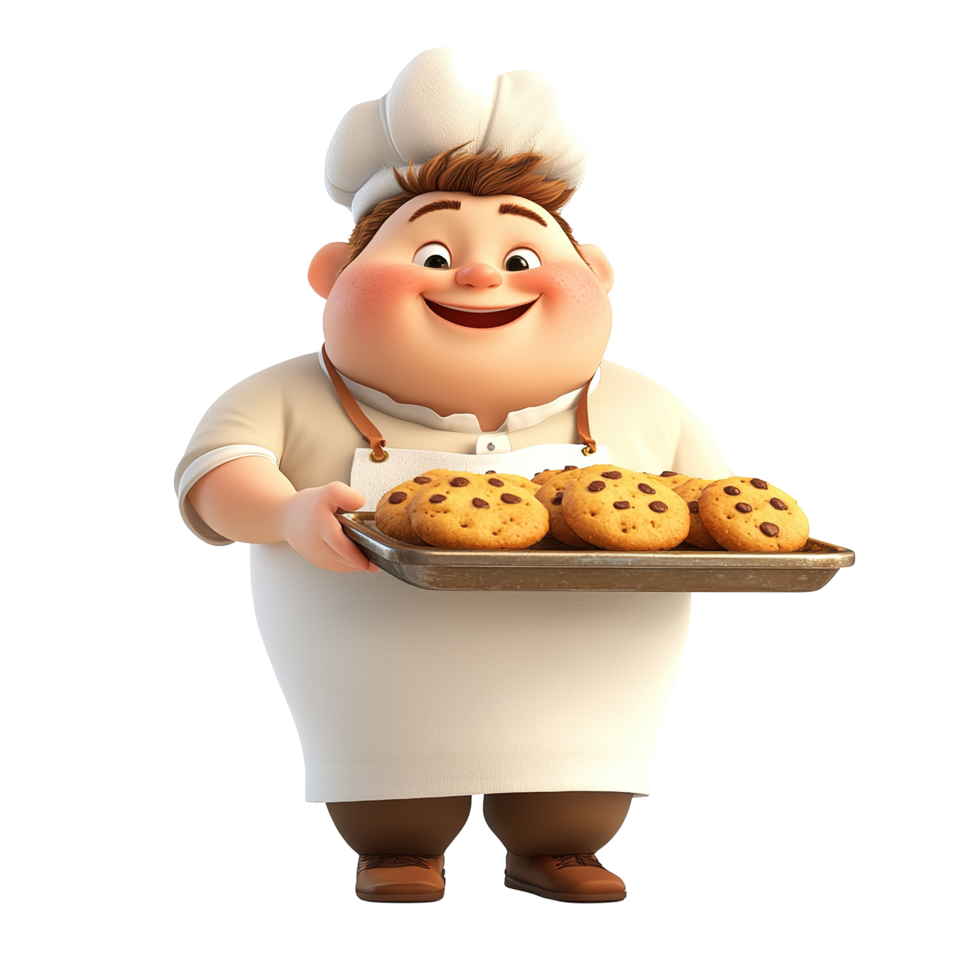 Happy Baker Presenting Freshly Baked Chocolate Chip Cookies Isolated on Transparent Background png