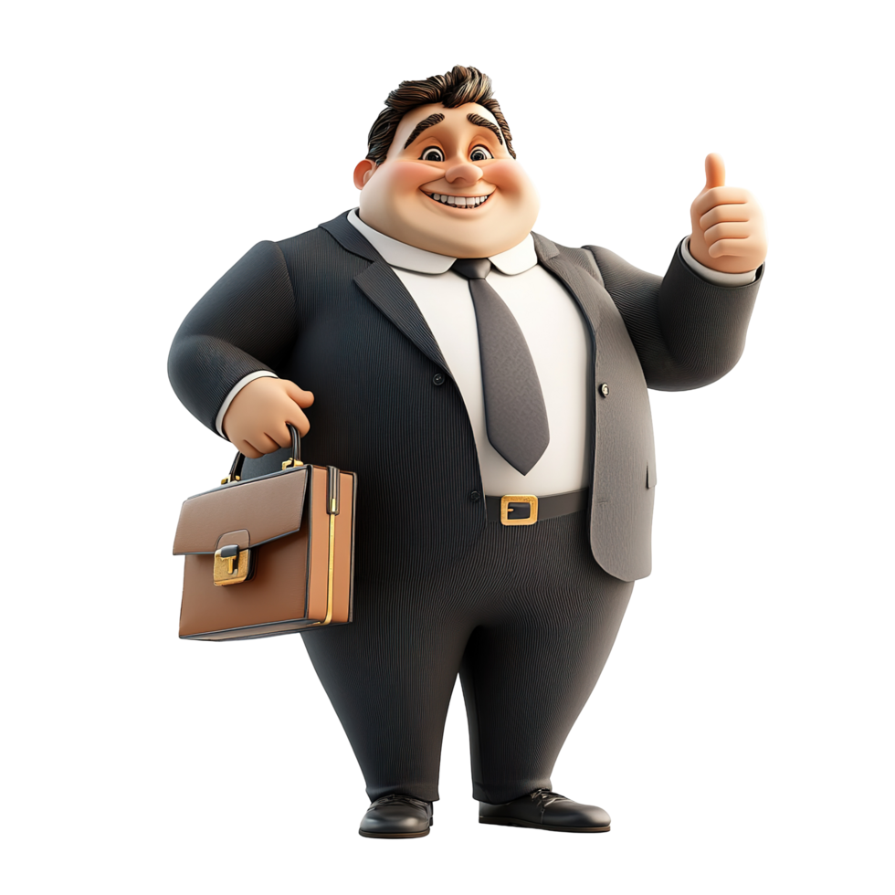 Happy Overweight Businessman Showing Thumbs Up Isolated on Transparent Background png