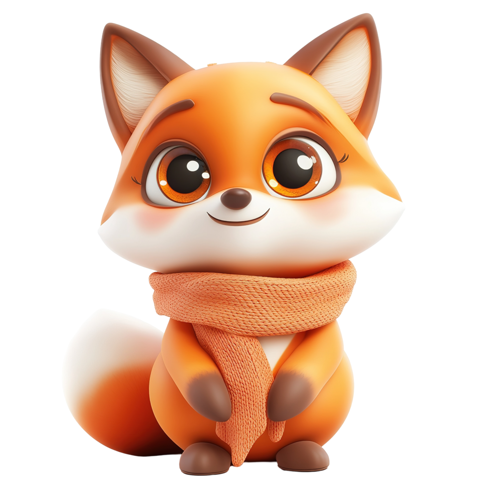 Adorable Cartoon Fox Wearing a Cozy Scarf Isolated on Transparent Background png