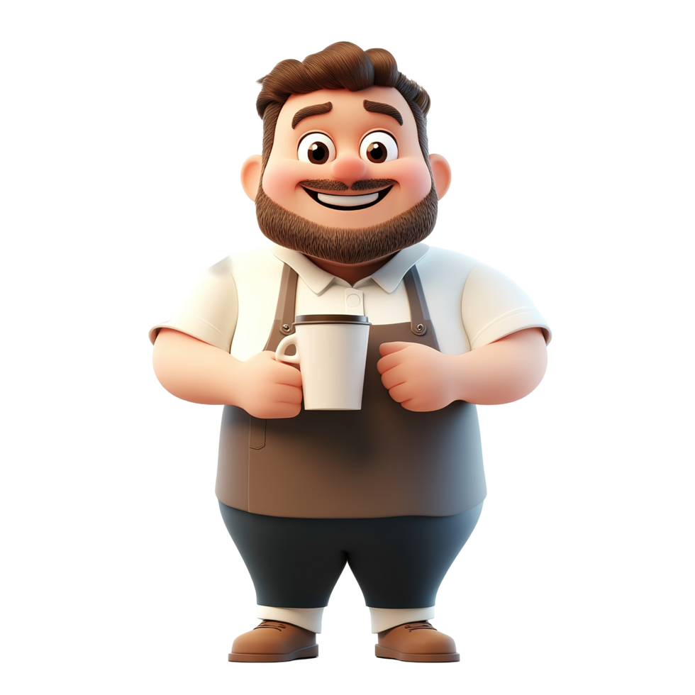 Happy Barista Cartoon Character Holding Coffee Cup Isolated on Transparent Background png