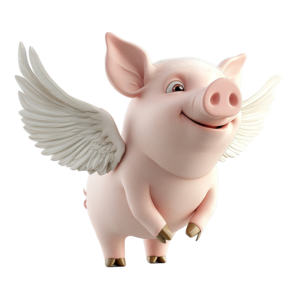 A Happy Pig Soaring Through The Air With Wings Isolated on Transparent Background png