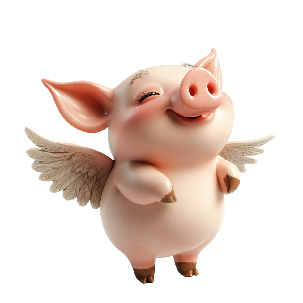 Adorable Happy Piglet With Delicate Wings Soaring Isolated on Transparent Background png