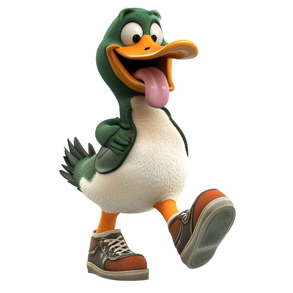 A Happy Cartoon Duck Walking In Shoes Isolated on Transparent Background png