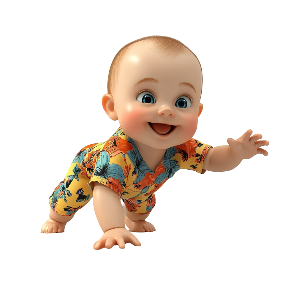 Happy Baby Crawling In Floral Outfit Isolated on Transparent Background png