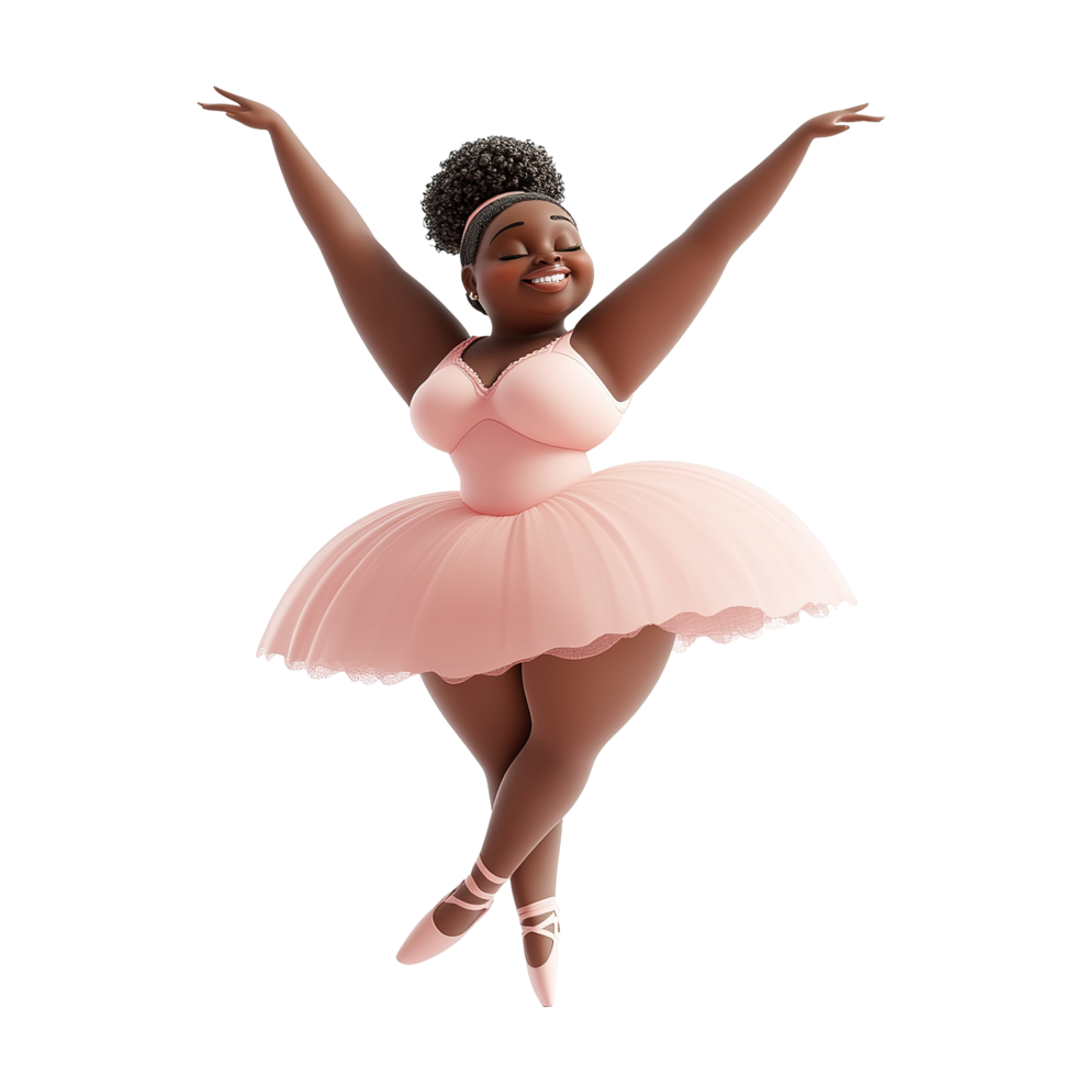A Joyful Black Ballerina in a Pink Tutu Dances Gracefully Isolated on Transparent Background png