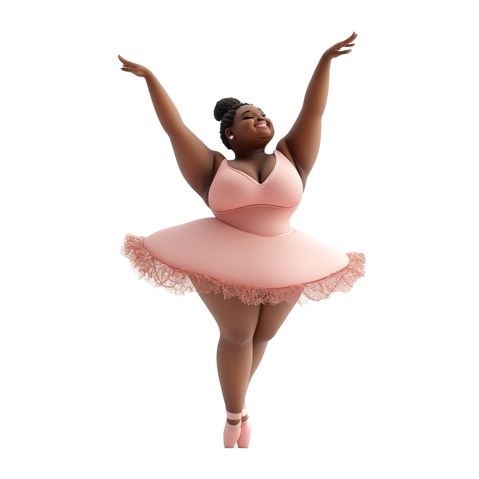 A Joyful Plus Size Ballerina In A Peach Tulle Tutu Isolated on Transparent Background png