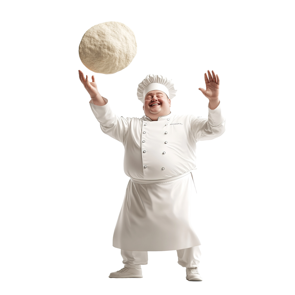 Happy Chef Tosses Dough Ball in Air Isolated on Transparent Background png
