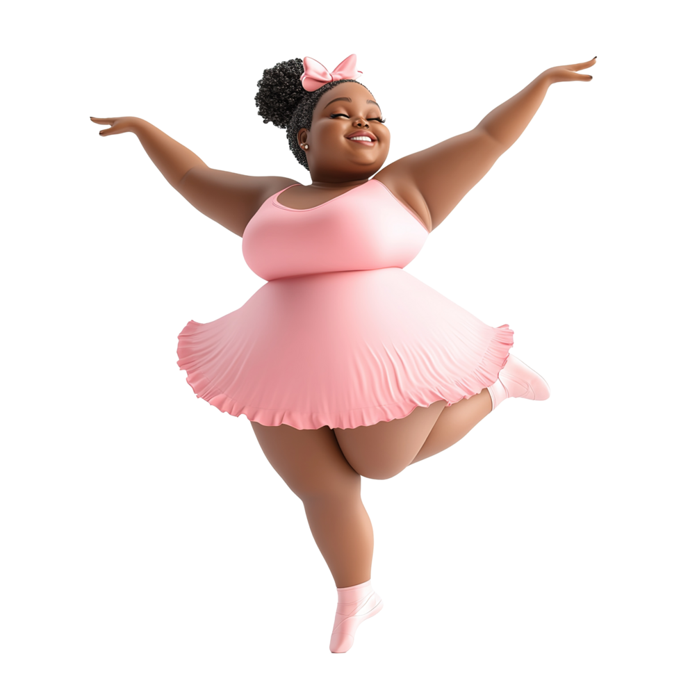 A Joyful Plus Size Ballerina Dancing Gracefully Isolated on Transparent Background png