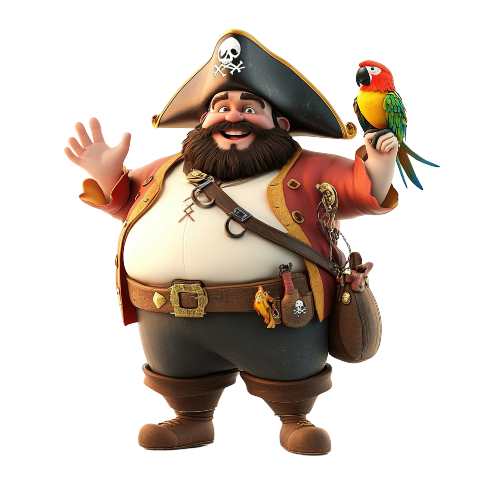 Jolly Pirate Captain With A Friendly Parrot Companion Isolated on Transparent Background png