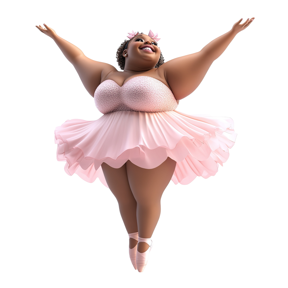 A Joyful Plus Size Ballerina Dancing Gracefully, Isolated on Transparent Background png