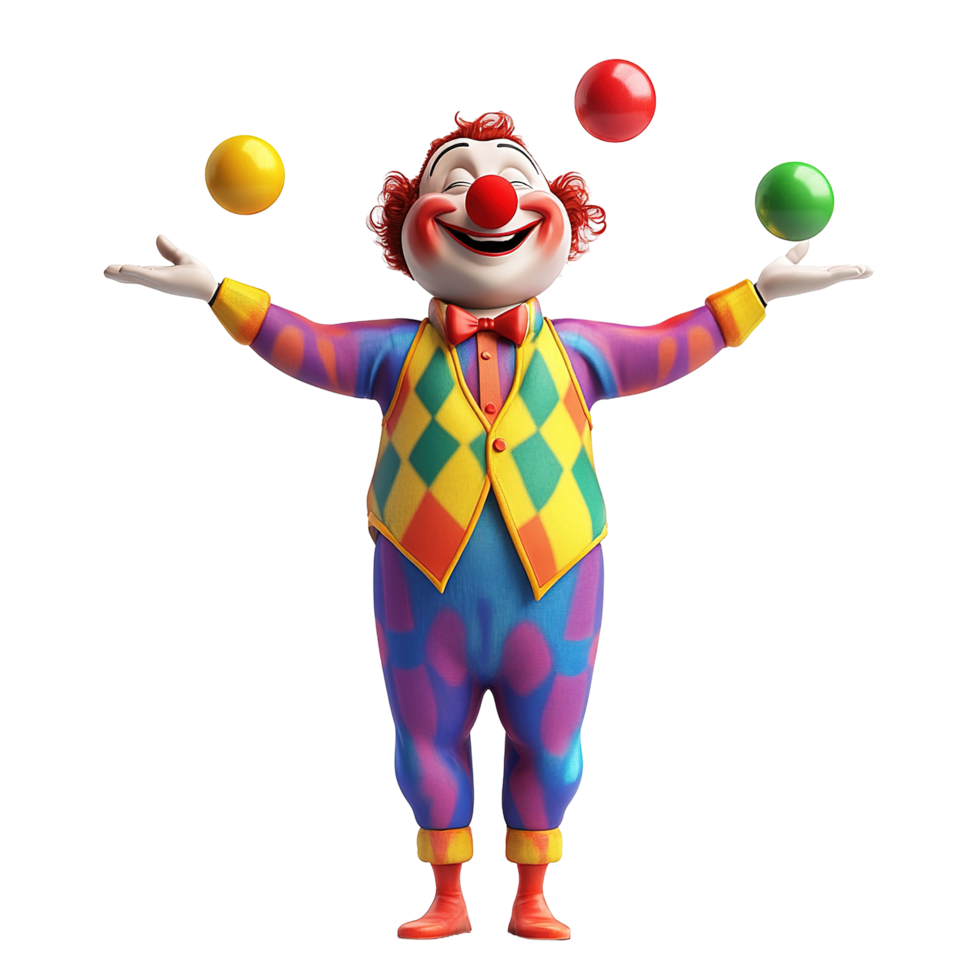 Happy Clown Juggling Colorful Balls Atop Isolated on Transparent Background png