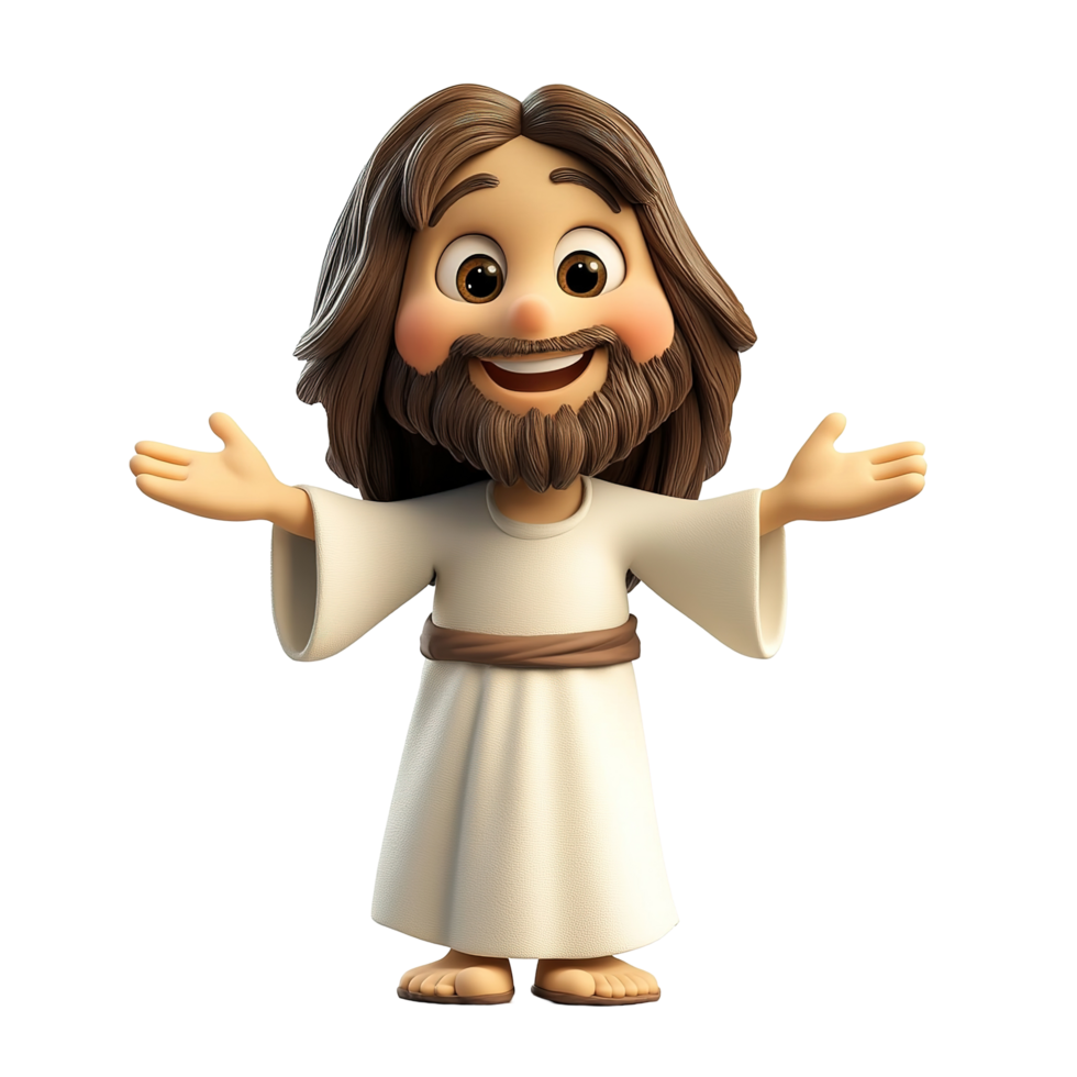 A cheerful cartoon depiction of Jesus Christ Isolated on Transparent Background png