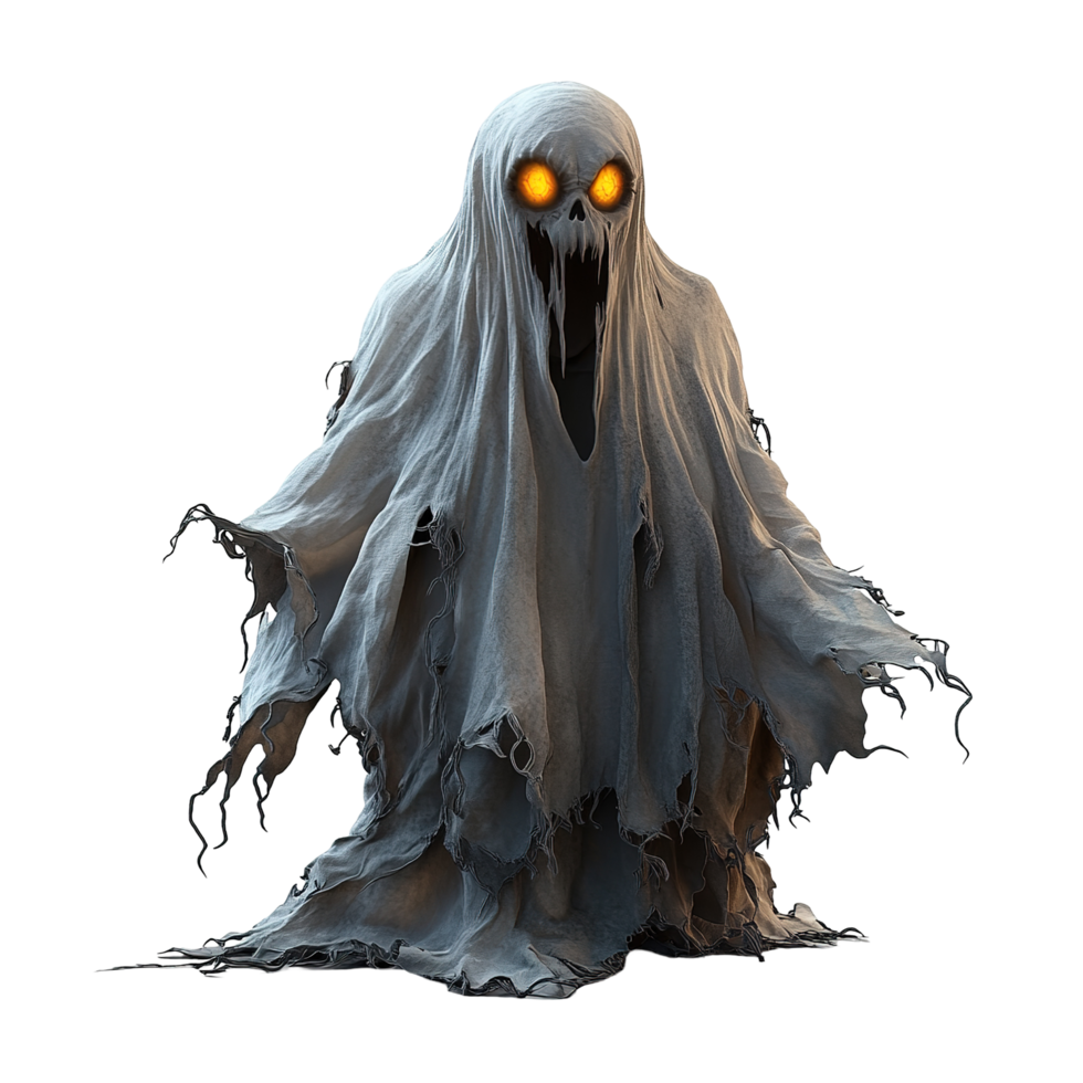 A terrifying ghostly figure with glowing eyes, Isolated on Transparent Background png