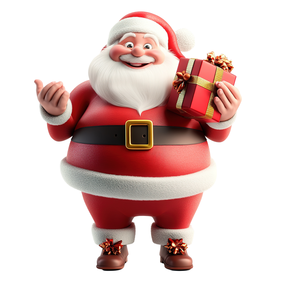 Jolly Santa Claus Holding a Christmas Gift Isolated on Transparent Background png