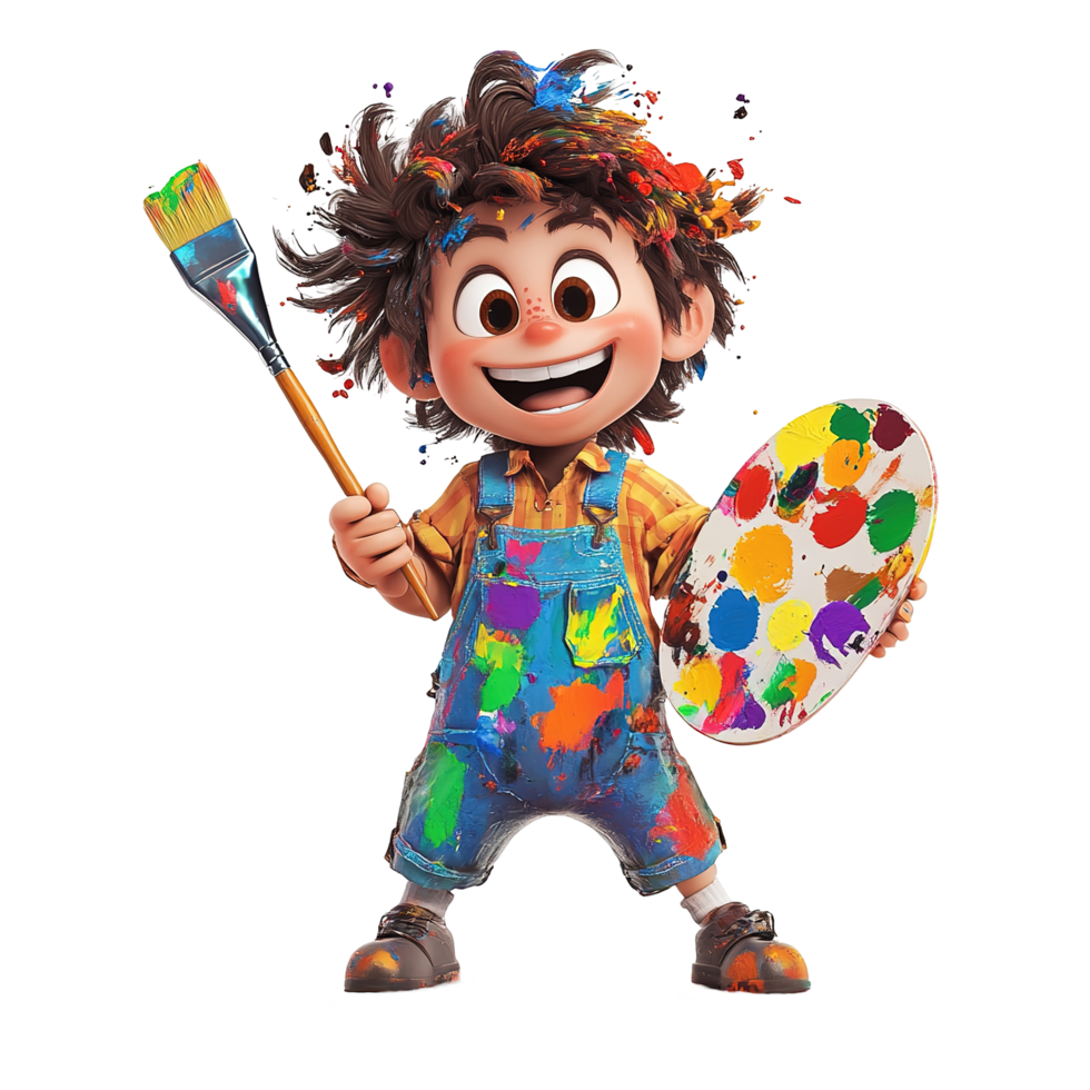 A Joyful Young Artist Covered In Paint Isolated on Transparent Background png