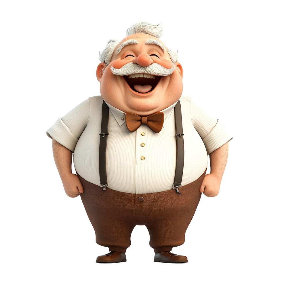 A Joyful Cartoon Elderly Gentleman with a Bow Tie Isolated on Transparent Background png