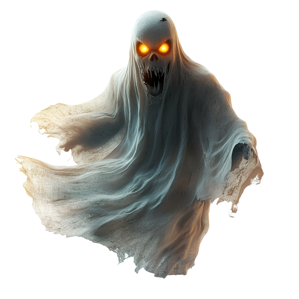 A terrifying ghostly figure floats in darkness Isolated on Transparent Background png