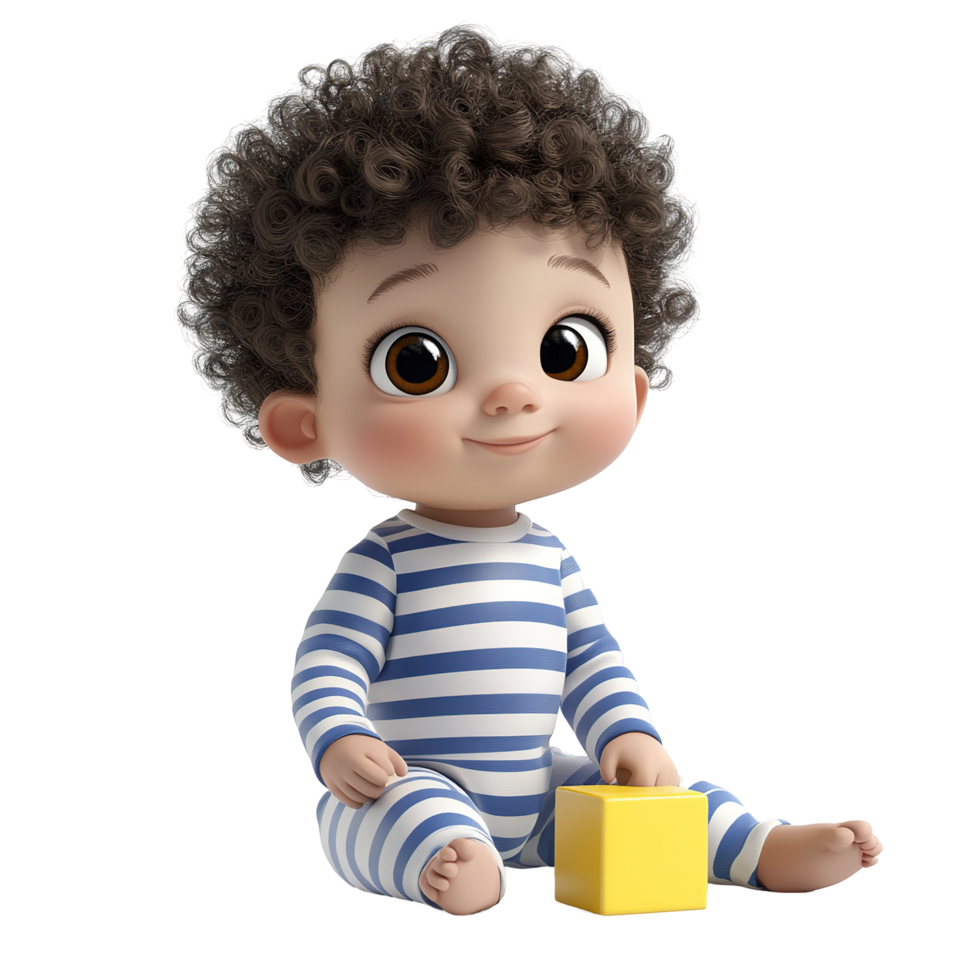 Adorable Baby Boy Playing with a Yellow Block Isolated on Transparent Background png