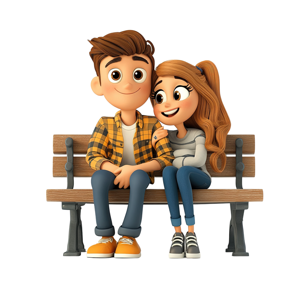 Animated Couple Sitting Together On A Park Bench, Isolated on Transparent Background png