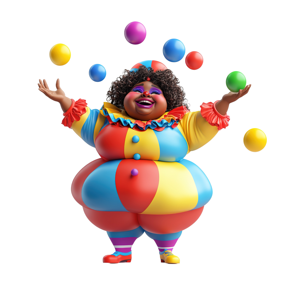 A Joyful Plus Size Clown Juggling Colorful Balls Isolated on Transparent Background png