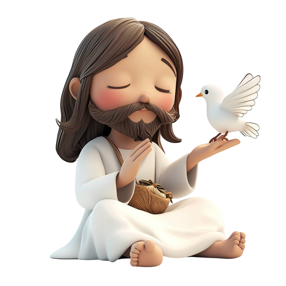 Young Jesus Christ with a Dove Symbol of Peace Isolated on Transparent Background png