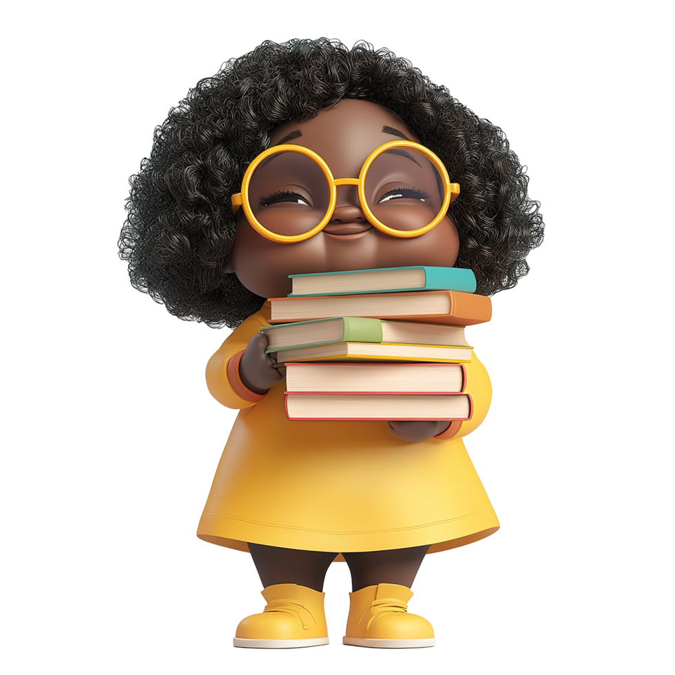 Happy Girl Holding a Stack of Books Isolated on Transparent Background png