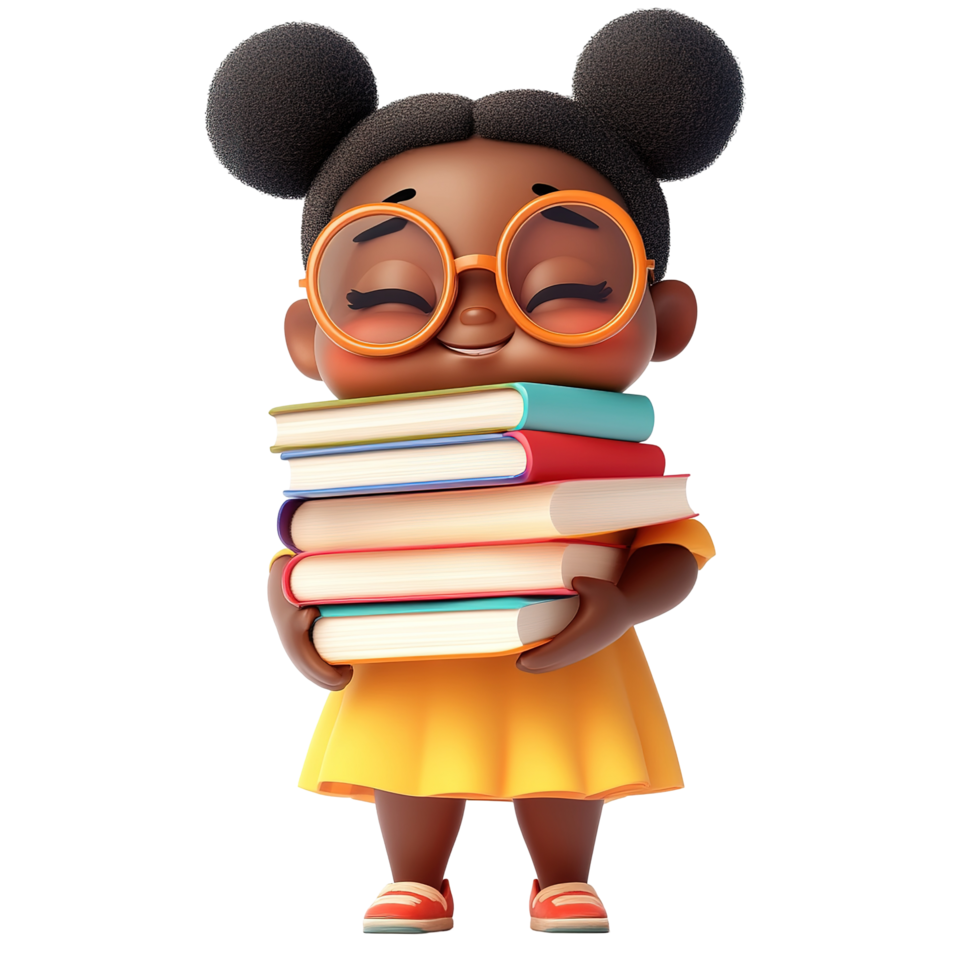 Happy Girl Carrying Stack Of Books Isolated on Transparent Background png