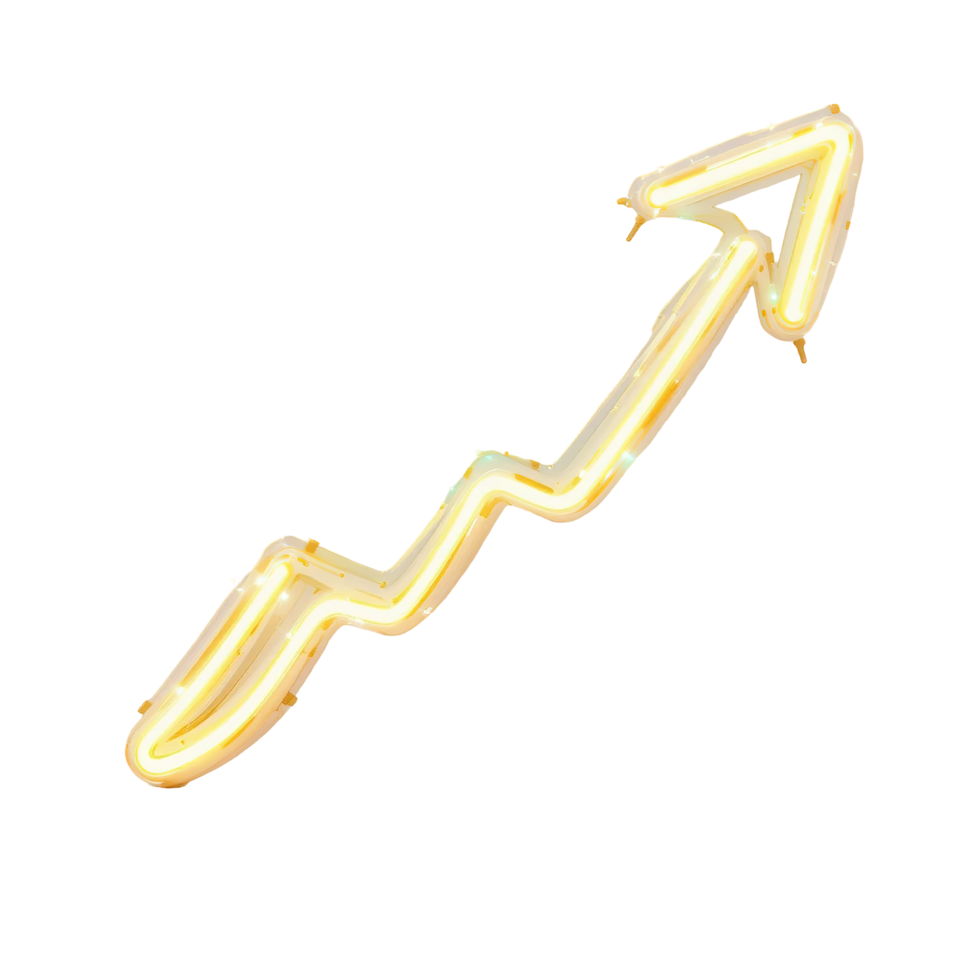 Illuminated Neon Arrow Showing Upward Trend Isolated on Transparent Background png