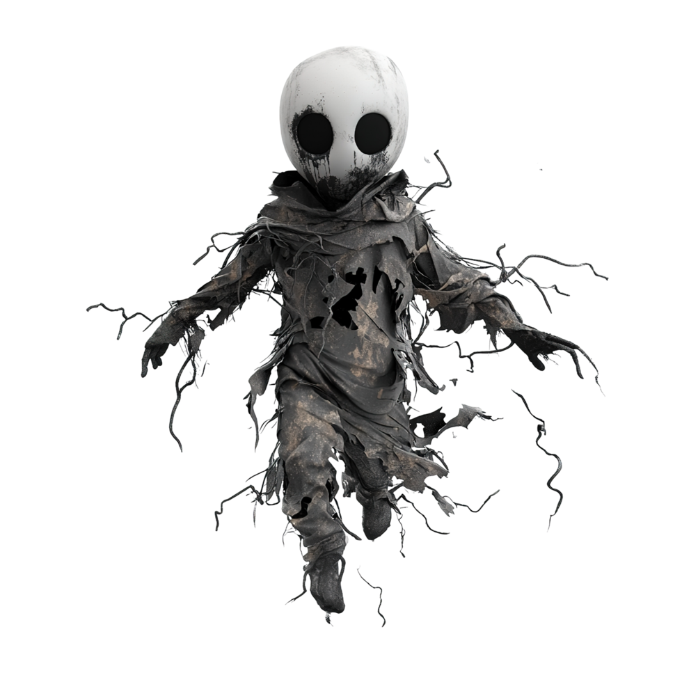 A decaying spectral child figure floats in darkness, Isolated on Transparent Background png
