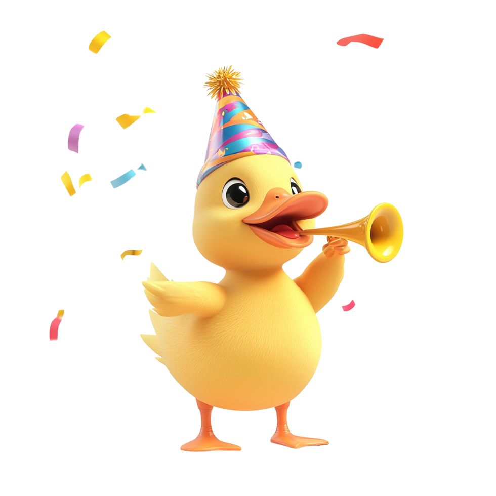 Festive Yellow Duckling Celebrates with Party Hat and Horn png