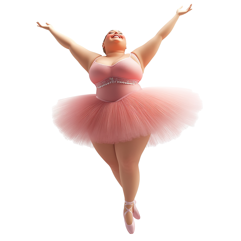 A Happy Joyful Plus Size Ballerina Dancing Gracefully Isolated on Transparent Background png