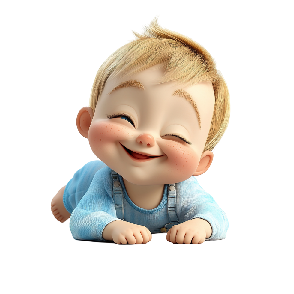 Adorable Baby Boy Winking and Smiling in Blue Outfit png
