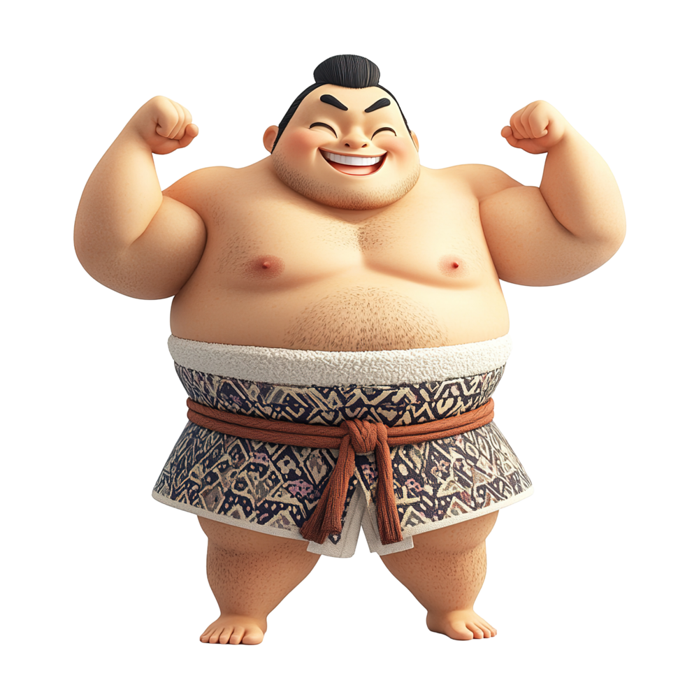 A Joyful Sumo Wrestler Flexes His Muscles Proudly png