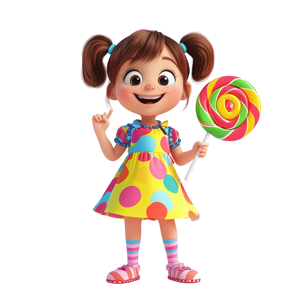 Happy Girl Child Holding a Swirly Lollipop png
