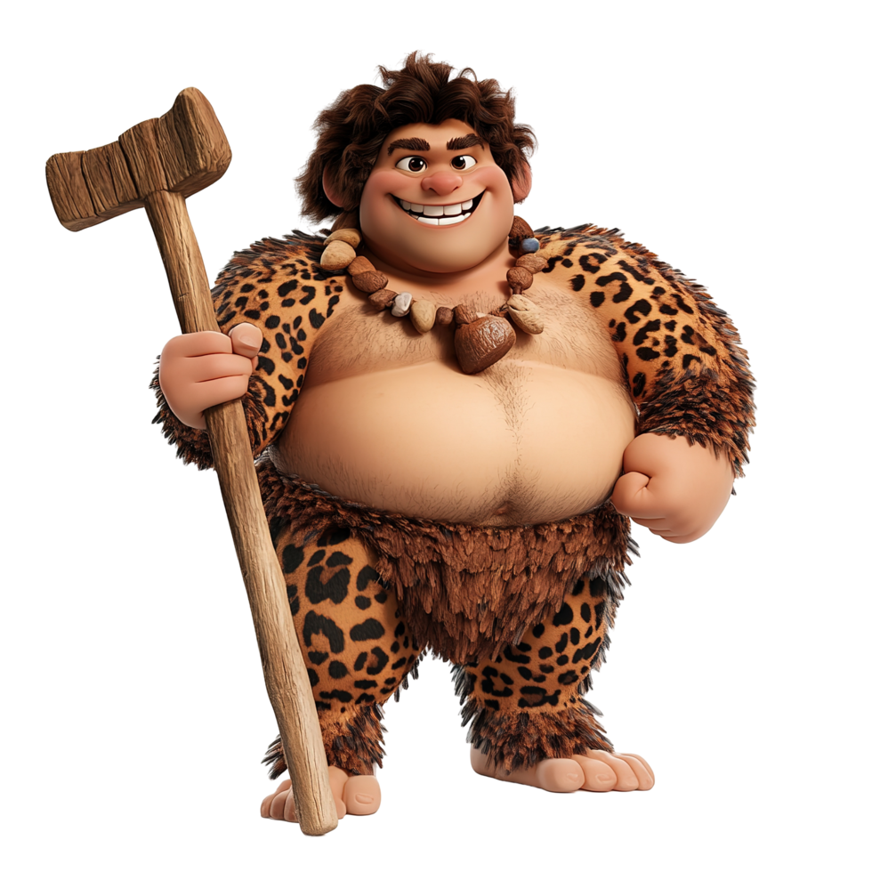 Happy Caveman Holding a Wooden Club png