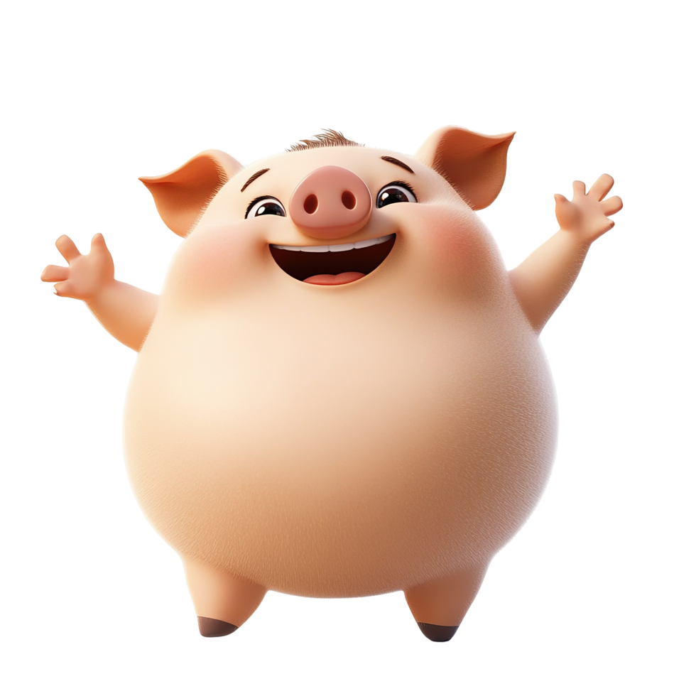 Happy cartoon pig cheerfully waves its arms png